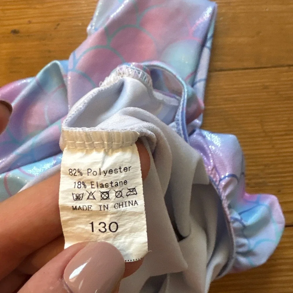 Mermaid Biketard Kids Pink Blue Purple‎ Shimmer Scale Print SIZE 130